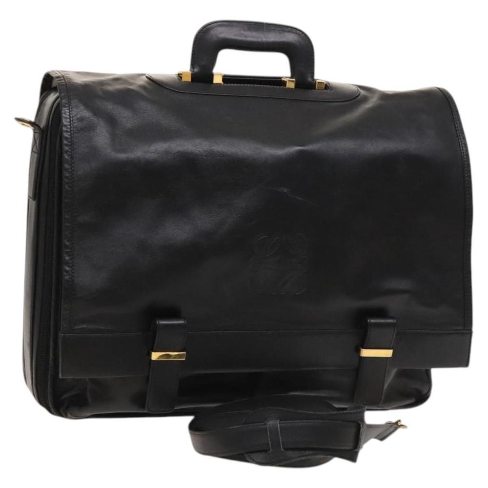 LOEWE Anagram Business Bag Leather 2way Black Gold Auth sw479